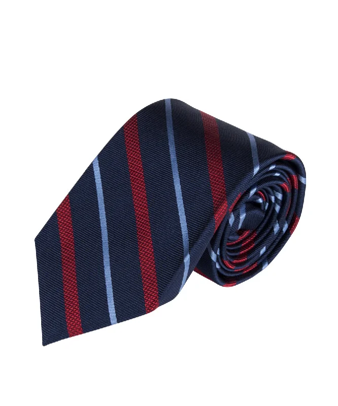 premium silk wedding necktie sets for men-Navy, Red & Light Blue Stripe (Long)