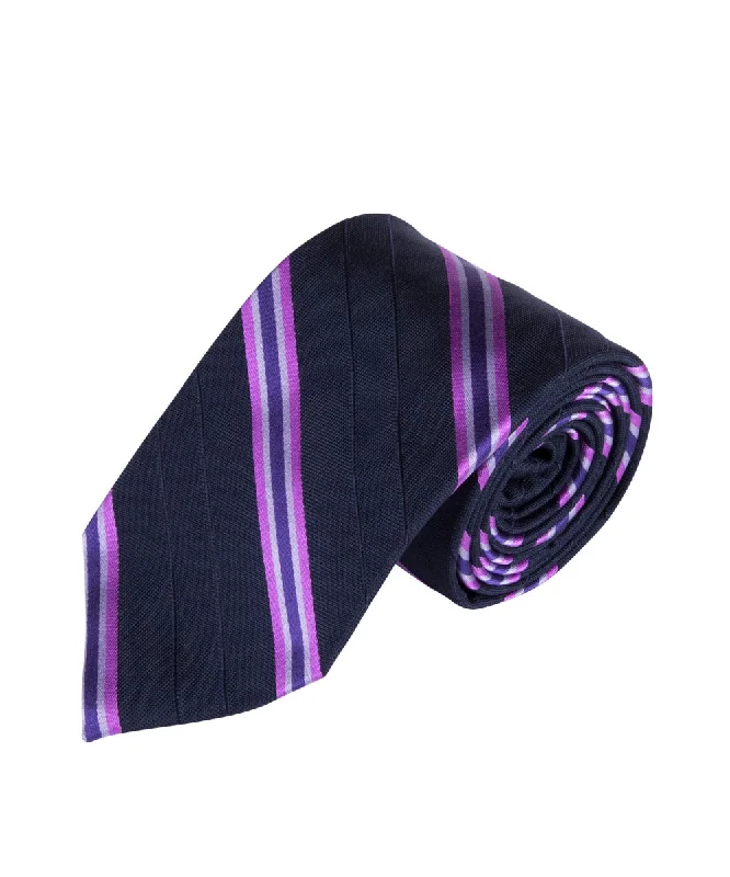 unique silk necktie designs for wedding parties-Navy & Violet Stripe (Long)