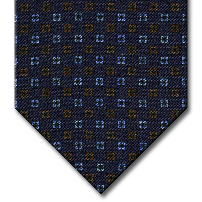 vibrant silk wedding necktie ideas for men-Navy with Blue and Brown Floral Pattern Tie