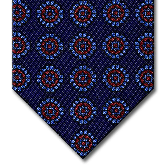 luxury silk wedding tie options-Navy with Blue and Red Medallion Tie