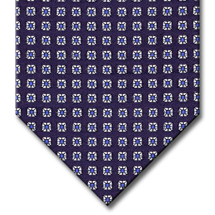 trendy business silk necktie ideas for men-Navy with Blue and Silver Geometric Pattern Tie