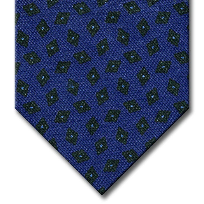 affordable silk wedding bow ties for men-Navy with Green and Blue Geometric Pattern Tie