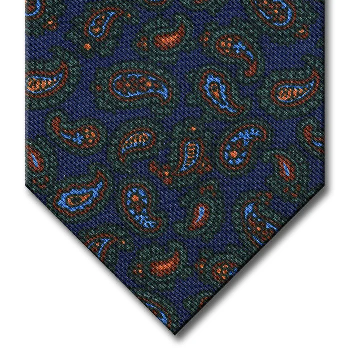 premium silk necktie sets for weddings-Navy with Green and Brown Paisley Tie