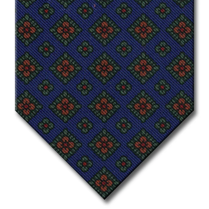 vibrant silk necktie designs for wedding events-Navy with Green and Orange Floral Pattern Tie