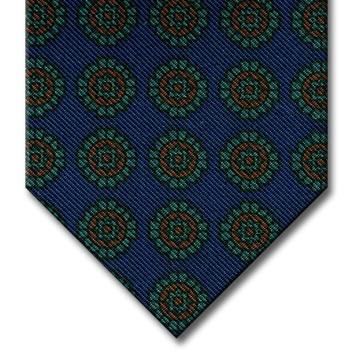 best silk necktie designs for business wear-Navy with Green and Orange Medallion Tie