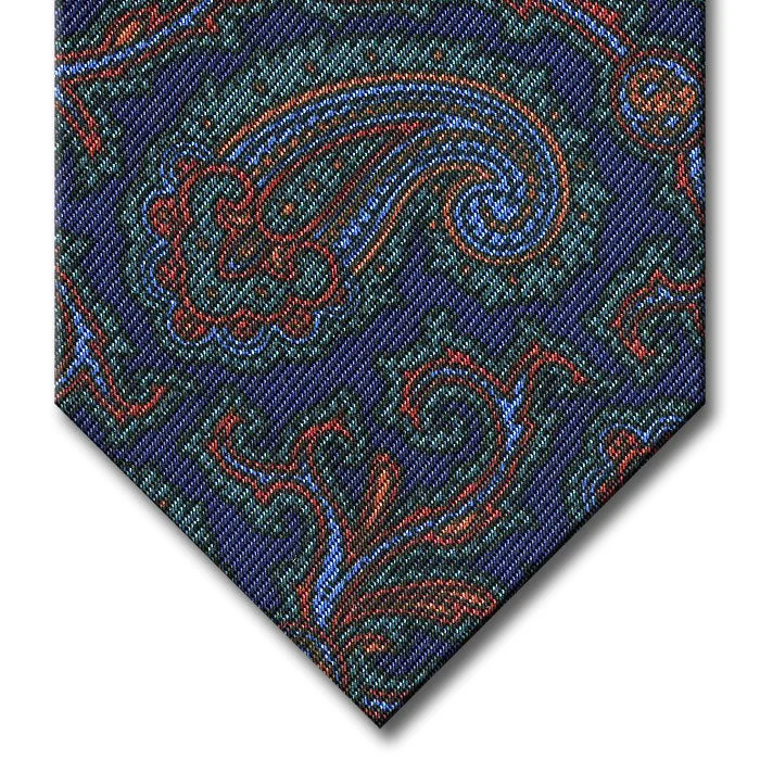 business silk necktie designs for wedding parties-Navy with Green and Red Paisley Tie