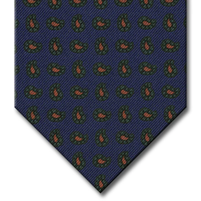 premium silk necktie colors for office wear-Navy with Green Paisley Pattern Tie