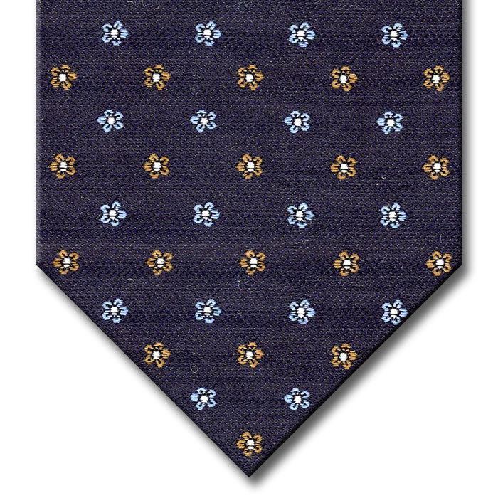 unique wedding silk necktie sets-Navy with Light Blue and Brown Floral Pattern Custom Tie