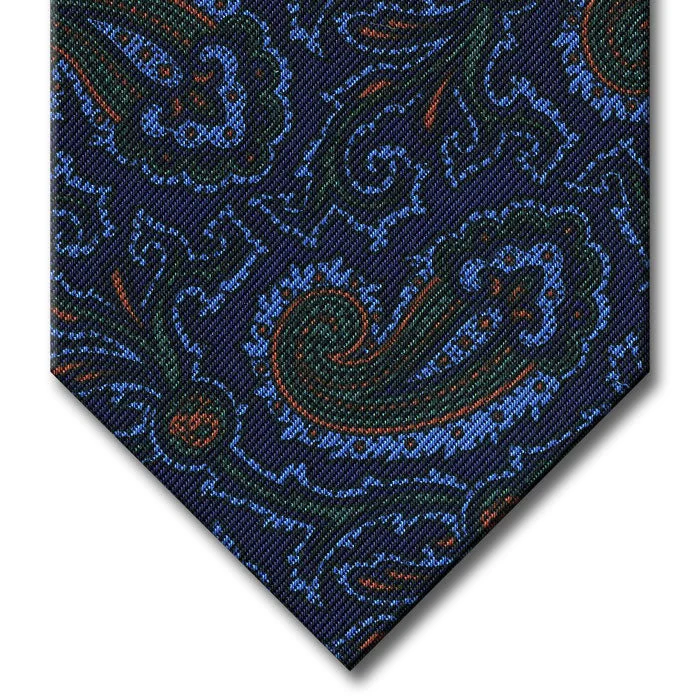 stylish silk necktie combinations for weddings-Navy with Light Blue and Green Paisley Tie