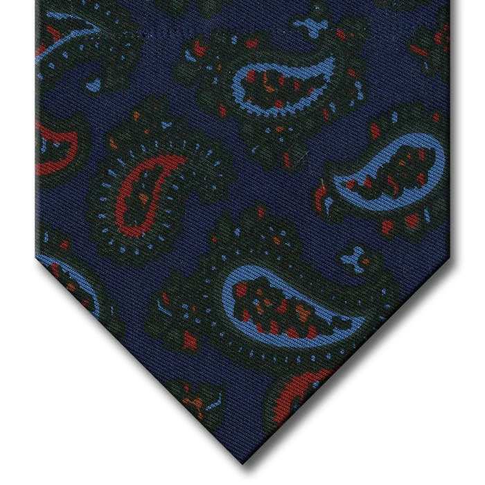 classic silk wedding necktie combinations for men-Navy with Light Blue and Red Paisley Tie