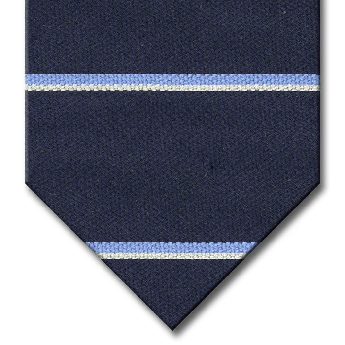 luxurious silk necktie combinations for weddings-Navy with Light Blue and Silver Stripe Tie