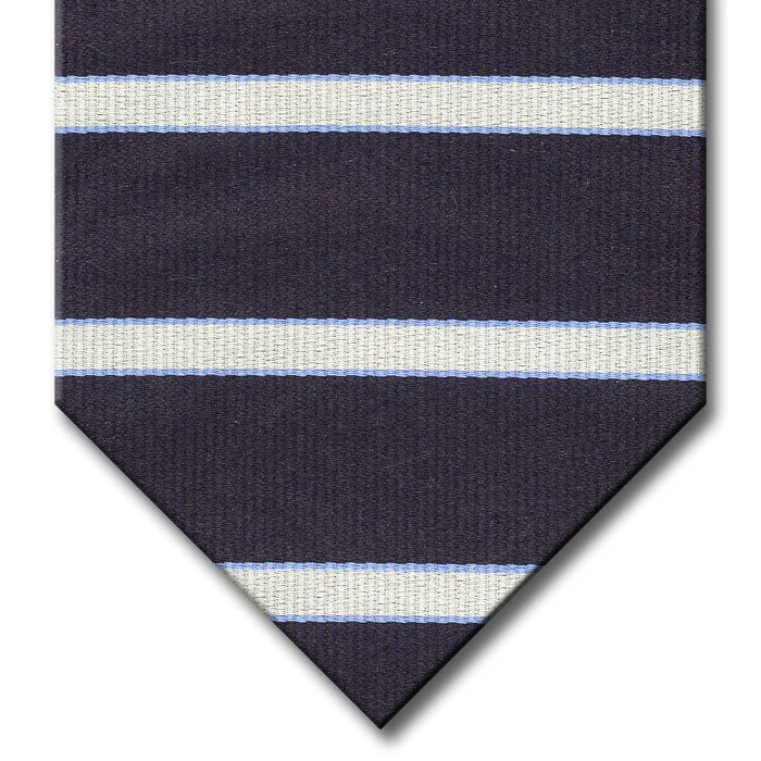 unique silk necktie combinations for office wear-Navy with Light Blue and Silver Stripe Tie