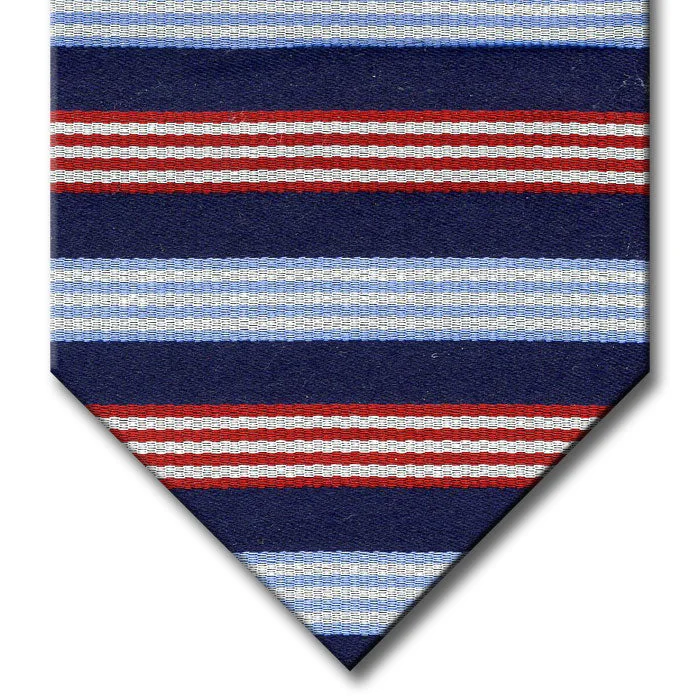 premium silk necktie sets for office wear-Navy with Light Blue, Red and Silver Stripe Tie