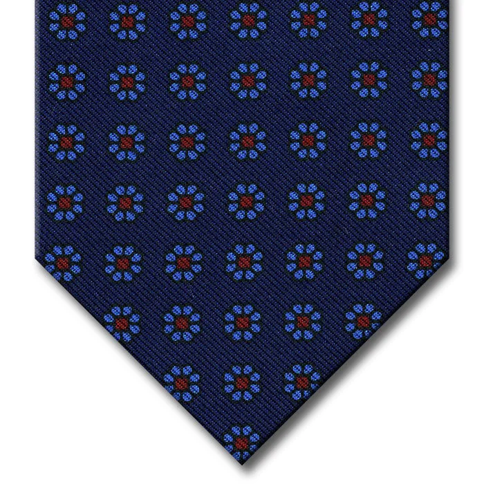 affordable silk necktie sets for business meetings-Navy with Medium Blue Floral Pattern Tie