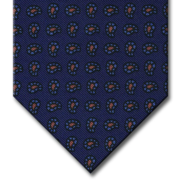 stylish silk bow ties for business events-Navy with Medium Blue Paisley Pattern Tie