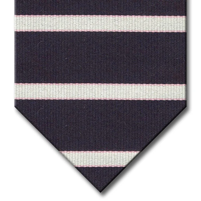 silk necktie sets for office wear-Navy with Pink and Silver Stripe Tie