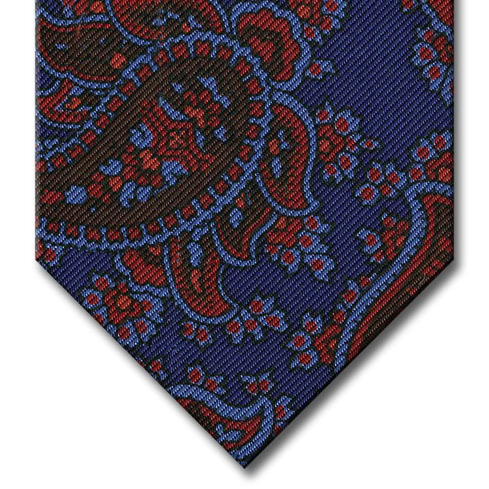 affordable designer silk wedding necktie packs-Navy with Red and Brown Paisley Tie