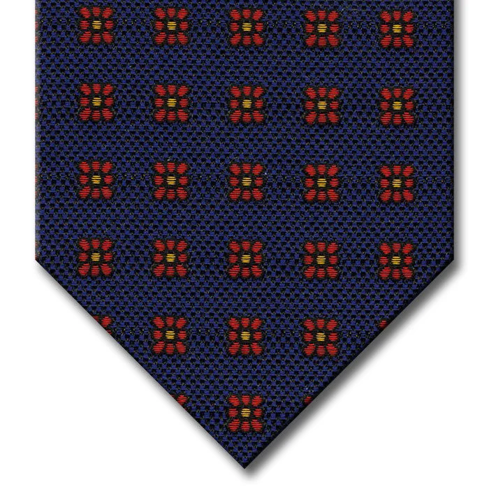 stylish silk necktie colors for business wear-Navy with Red and Orange Floral Pattern Tie