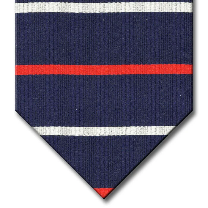 stylish wedding silk necktie colors for men-Navy with Red and Silver Stripe Tie