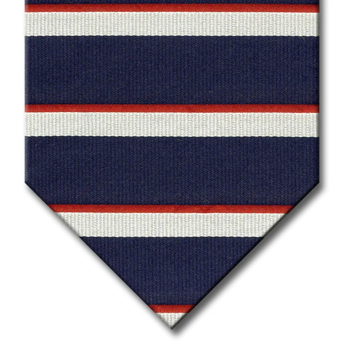 unique silk wedding necktie options for men-Navy with Red and Silver Stripe Tie