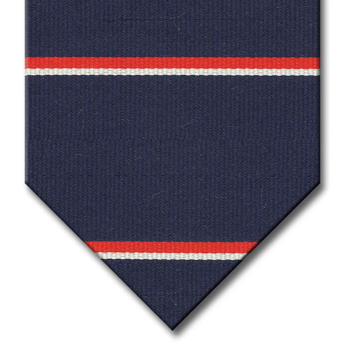 designer silk necktie ideas for business events-Navy with Red and Silver Stripe Tie