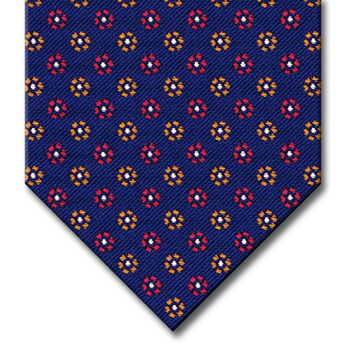 high-quality silk necktie colors for office wear-Navy with Red, Gold and Silver Floral Pattern Tie