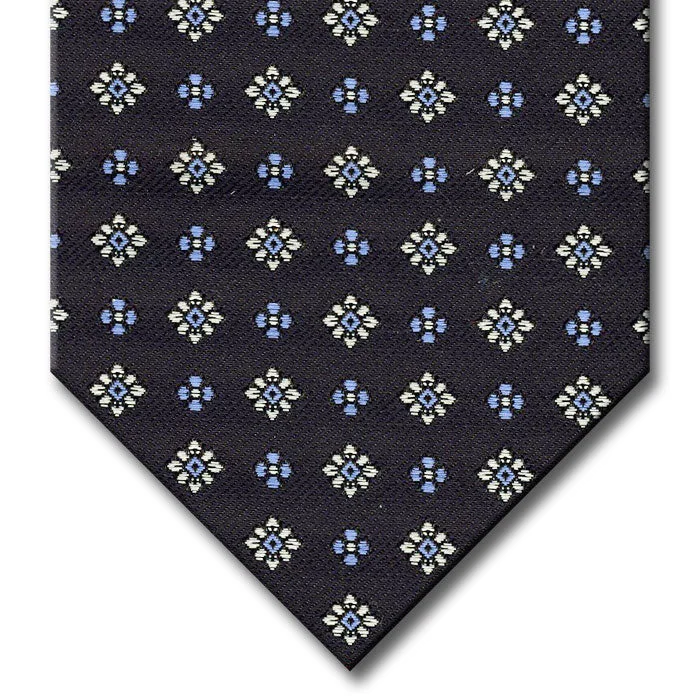 silk wedding necktie combinations for men-Navy with Silver and Light Blue Floral Pattern Tie