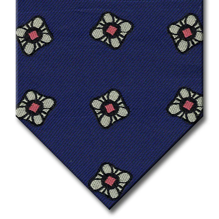 affordable designer silk necktie designs for office wear-Navy with Silver and Pink Floral Pattern Tie