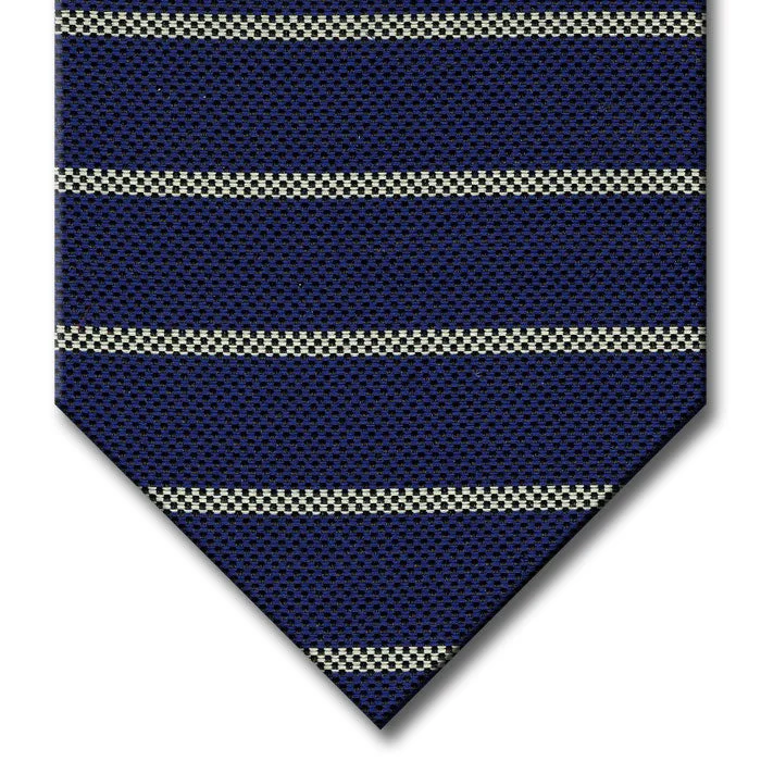 premium silk bow ties for weddings-Navy with Silver Stripe Tie