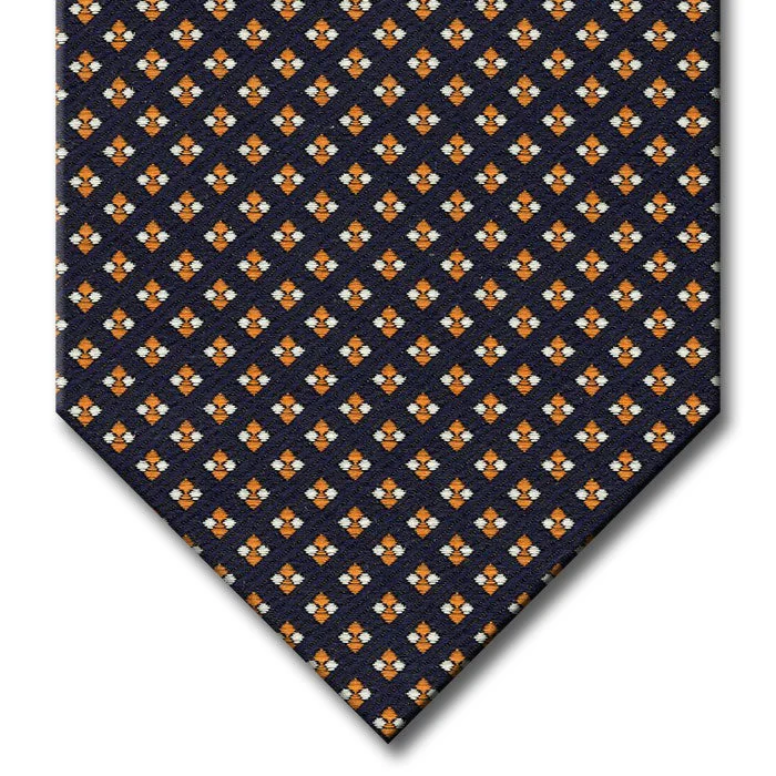 luxurious silk bow ties for weddings-Navy with Tan and Silver Dot Pattern Tie