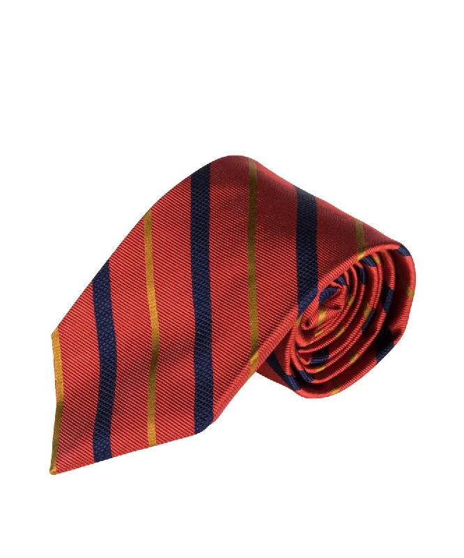 vibrant silk necktie sets for office meetings-Orange, Navy & Olive Stripe