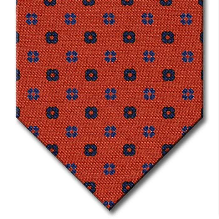 slim silk necktie styles for office wear-Orange with Blue Floral Pattern Tie