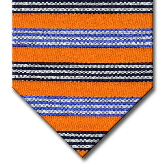 vibrant silk necktie options for business wear-Orange with Blue, Navy and Silver Stripe Tie