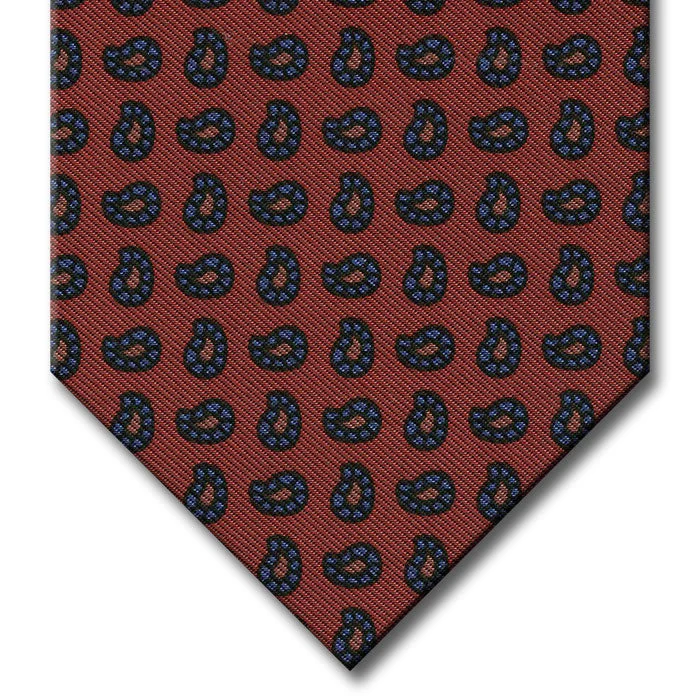 modern silk wedding tie ideas for men-Orange with Medium Blue Paisley Pattern Tie