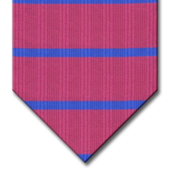 premium silk necktie packs for weddings-Pink with Medium Blue Stripe Tie