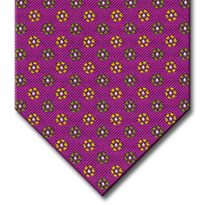 modern silk necktie styles for business wear-Pink with Olive, Gold and Silver Floral Pattern Custom Tie