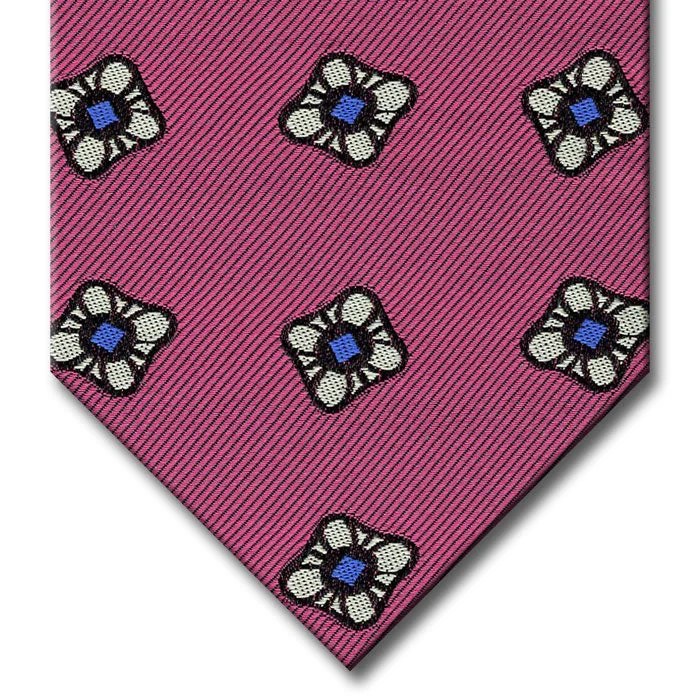 premium business silk bow ties for men-Pink with Silver and Blue Floral Pattern Tie