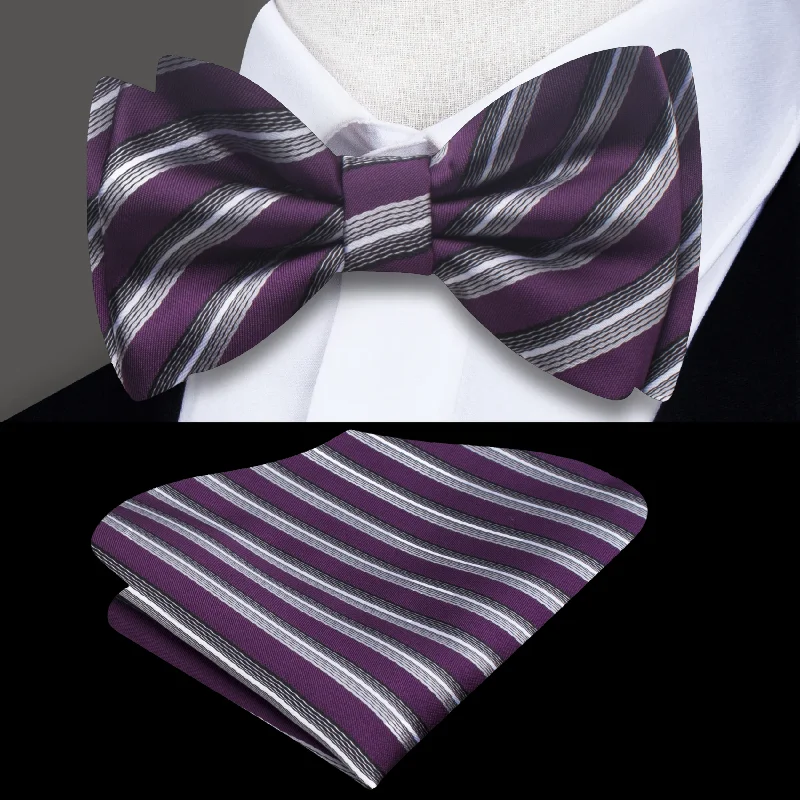 luxury silk bow ties for office wear-Platinum Stripe Self-Tie Bow Tie