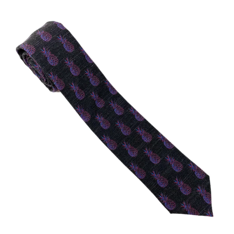 elegant silk necktie options for office wear-Pleasing Pineapples (Purple-Blue)