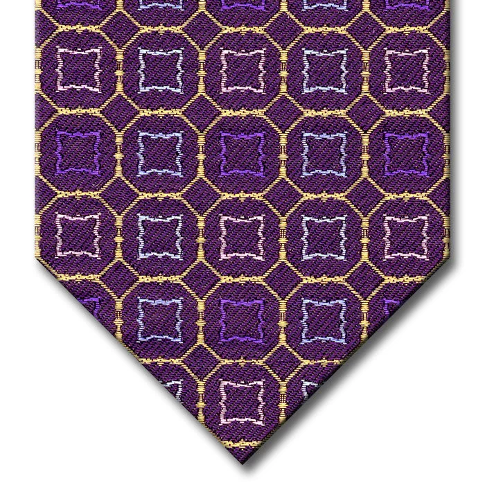 luxury silk necktie colors for weddings-Purple and Gold with Lavender and Blue Medallion Custom Tie