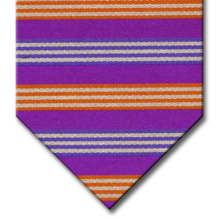 trendy wedding silk bow ties for men-Purple with Blue, Orange and Silver Stripe Tie