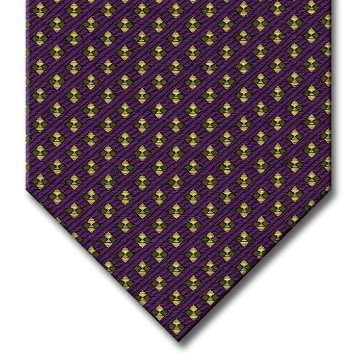 modern silk necktie styles for business wear-Purple with Green and Champagne Dot Pattern Tie