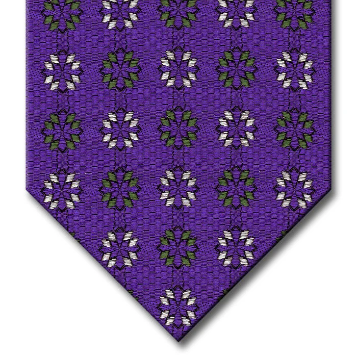 luxury silk wedding necktie designs for men-Purple with Green and Silver Medallion Custom Tie