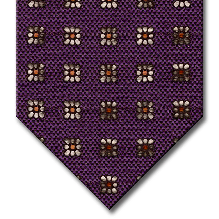 business silk necktie ideas for formal wear-Purple with Silver and Orange Floral Pattern Custom Tie