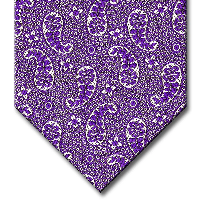 slim silk necktie sets for business wear-Purple with Silver Paisley Pattern Custom Tie