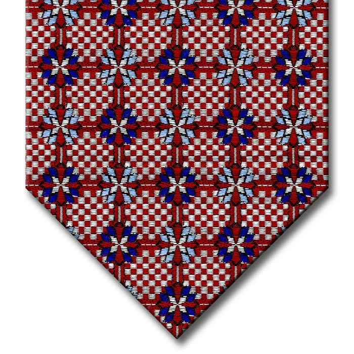 stylish silk necktie ideas for office wear-Red and Silver with Navy and Light Blue Medallion Custom Tie