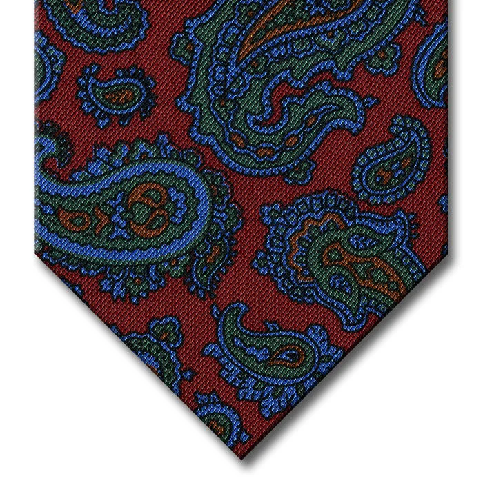 trendy office silk necktie combinations for men-Red, Blue and Green Paisley Tie