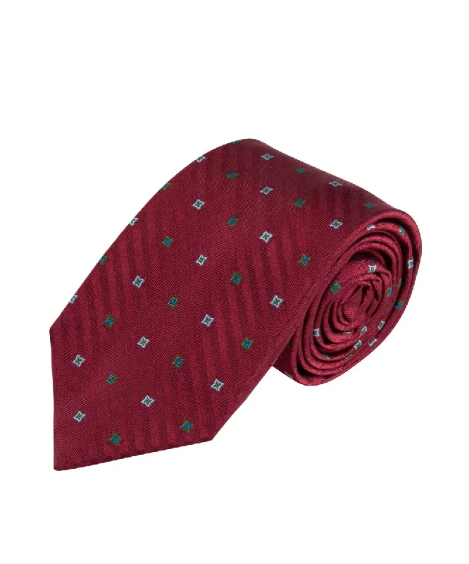 trendy silk wedding necktie sets for men-Red Herringbone Neat Tie