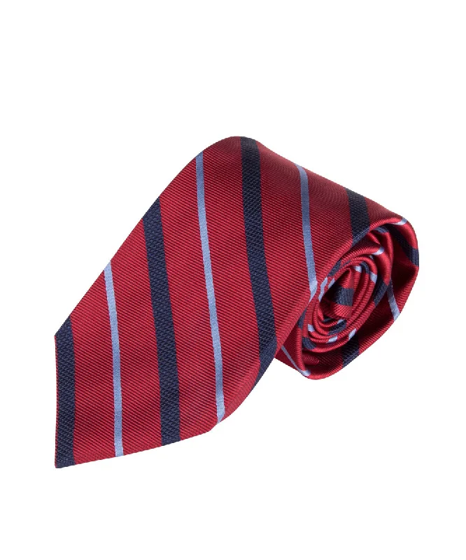 best silk necktie designs for business meetings-Red, Navy & Lt Blue Stripe (Long)