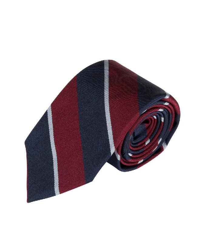 designer silk necktie sets for office wear-Red, Navy & White Repp Stripe (Long)